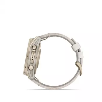 Viedpulkstenis GARMIN Fenix 8 43 mm, 1,3 collu AMOLED 416×416, skārienekrāns, Wi‑Fi, GPS, 32 GB, zelta korpuss, pelēka ādas siksniņa