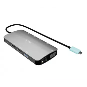 Docking stacija ITEC i-tec USB-C Metal Nano 3x displejs (DP, HDMI, VGA) ar Power Delivery 100 W, 4x USB-A, Gigabit Ethernet