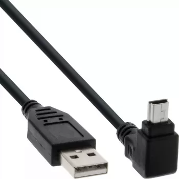 InLine USB 2.0 kabelis USB A tēviņš uz Mini-USB B tēviņš, 90° augšup leņķa savienotāji, 1,5 m, melns