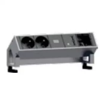 Bachmann DESK 2 pagarinātājs 0.2 m 2 kontaktligzdas Melns Nerūsējošais tērauds