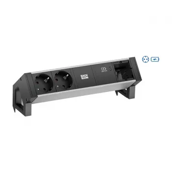 BACHMANN DESK2 ALU MELNS 2xSchutzkt.USBC USB lādētājs 60W 0,2m GST18