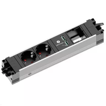 Strāvas kontaktligzda Bachmann STEP ALU 1x USB 1x pielāgojams modulis 2x kontaktligzda