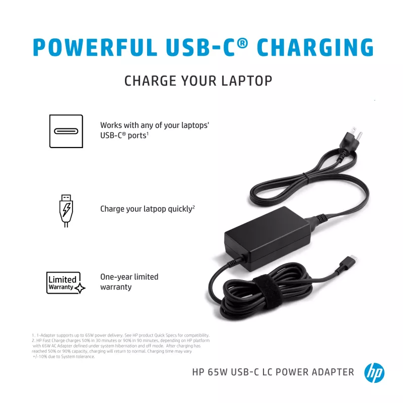 HP 65W USB-C LC barošanas adapteris iekštelpām klēpjdatoram melns