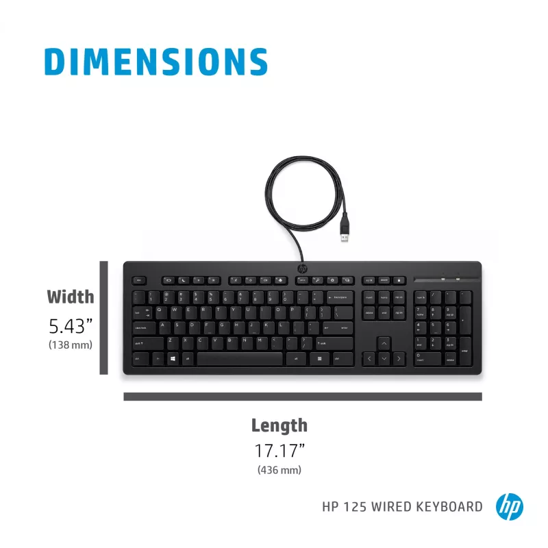HP 125 vadu tastatūra, pilna izmēra, USB, membrānas, melna