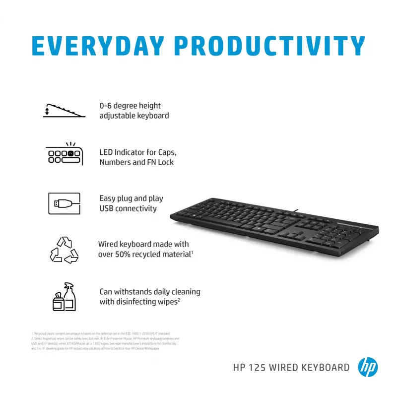 HP 125 vadu tastatūra, pilna izmēra, USB, membrānas, melna