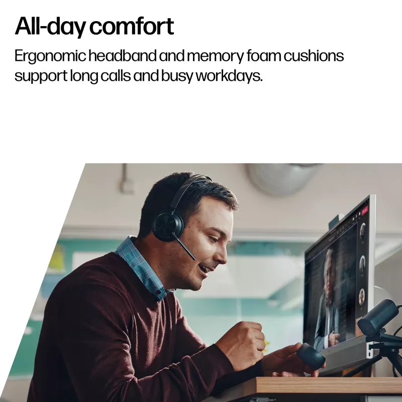 HP Poly Voyager Focus 2-M USB-C-C austiņas ar uzlādes staciju un USB-C/A adapteri, Poly+ 3 gadi