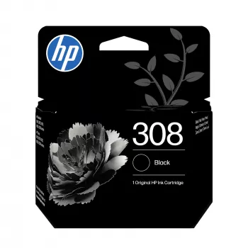 Tintes kasetne HP 308 Black Original — pigmenta melna, standarta ietilpība, viens iepakojums, 160 lpp.