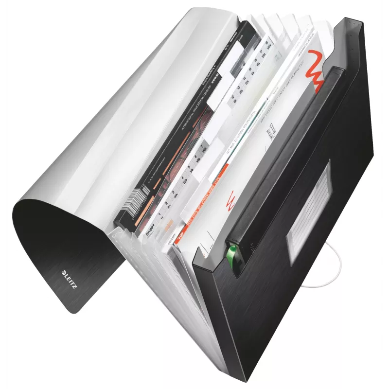 Leitz Expanding Concertina File Style PP, A4, polipropilēns, melns, 250 lapas, 80 g/m², 6 kabatas
