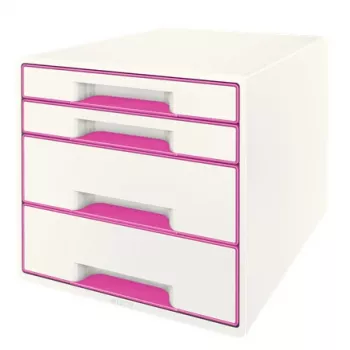 Leitz WOW Cube 4-atvilktņu plastmasas kumode, rozā/balta
