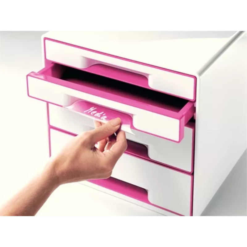 Leitz WOW Cube 4-atvilktņu plastmasas kumode, rozā/balta
