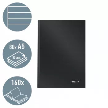 Leitz Notebook Solid cietie vāki A5 līnijots 90 g 80 lapas, Melns