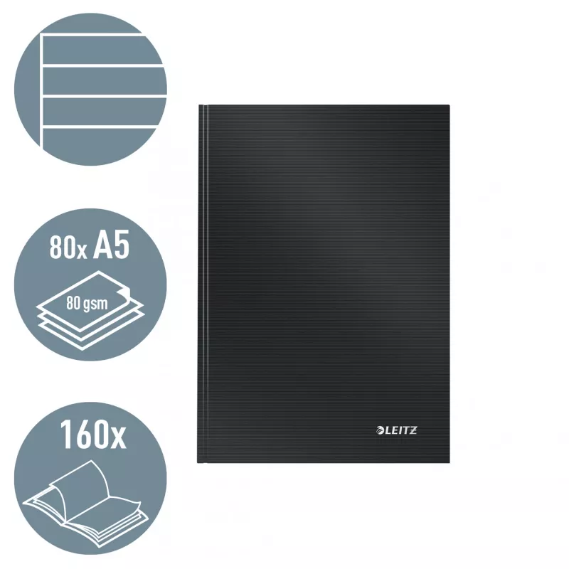 Leitz Notebook Solid cietie vāki A5 līnijots 90 g 80 lapas, Melns