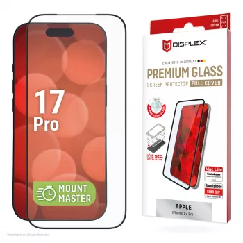 Displex iPhone 17 Pro Premium ekrāna aizsargs ar Mount Master — caurspīdīgs/melns