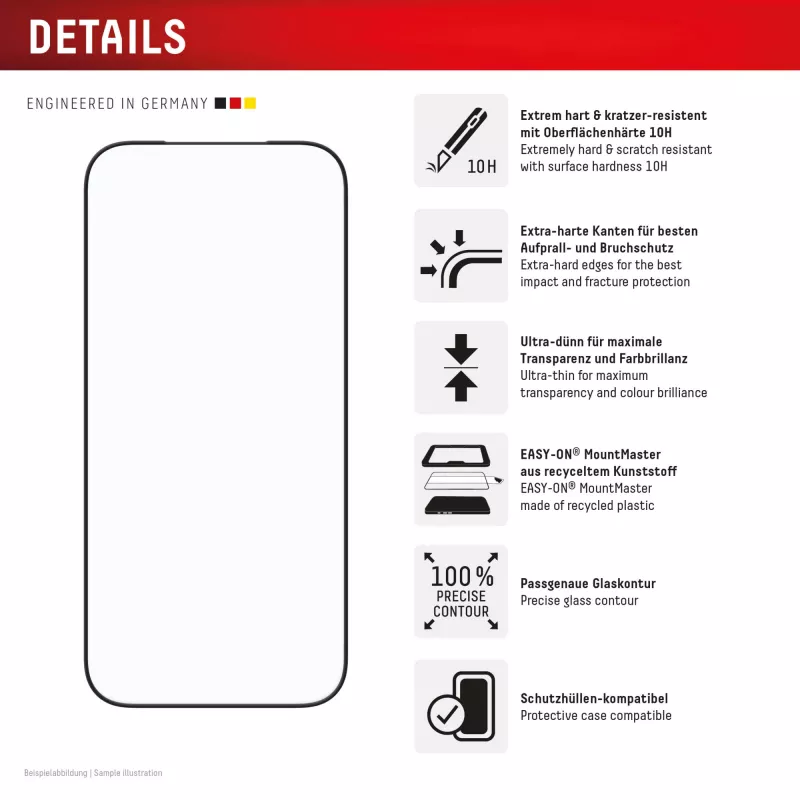 Displex iPhone 17 Pro Premium ekrāna aizsargs ar Mount Master — caurspīdīgs/melns