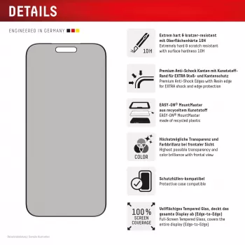 Privātuma rūdīta stikla aizsargs e.v.i. Displex (10H) Apple iPhone 17 Pro Max, privātuma filtrs