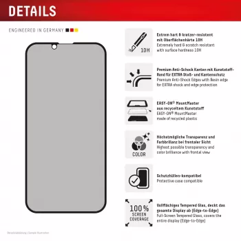 Privātuma rūdīta stikla aizsargs e.v.i. Displex (10H) Apple iPhone 16e/17e ar privātuma filtru, triecienizturīgs