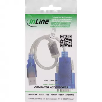 InLine 33304X USB uz Serialo Adaptera Kabelis ar Ferīta Serdi, USB-A uz 9-pin Sub-D Vīrišķo