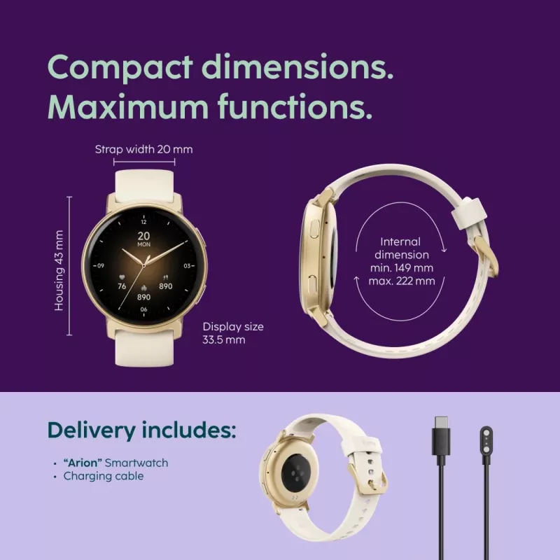 Hama Arion 1.32 collu AMOLED viedpulkstenis 43 mm zelts GPS