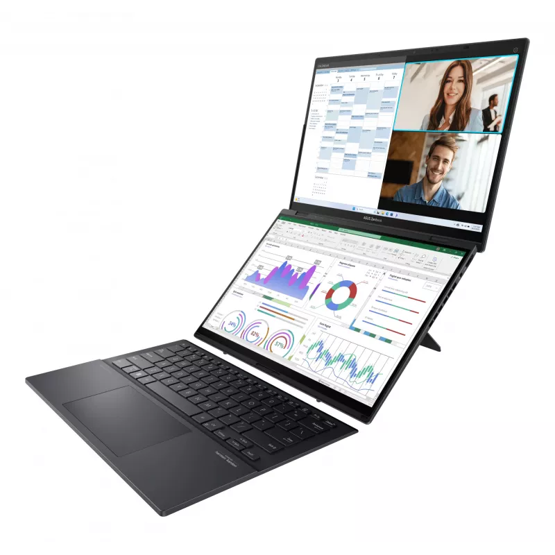 ASUS Zenbook Duo UX8406MA-QL308X Intel Core Ultra 7 155H hibrīds (2-in-1) 35.6 cm (14 collu) skārienekrāns WUXGA 16 GB LPDDR5x-SDRAM 1 TB SSD Wi-Fi 6E (802.11ax) Windows 11 Pro Pelēks