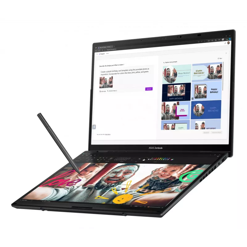 ASUS Zenbook Duo UX8406MA-QL308X Intel Core Ultra 7 155H hibrīds (2-in-1) 35.6 cm (14 collu) skārienekrāns WUXGA 16 GB LPDDR5x-SDRAM 1 TB SSD Wi-Fi 6E (802.11ax) Windows 11 Pro Pelēks