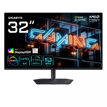 GIGABYTE MO32U24 32 collu QD-OLED spēļu monitors, 4K UHD 3840x2160, 240Hz, 0.03ms, HDMI 2.1, DisplayPort 1.4, HDR True Black 500