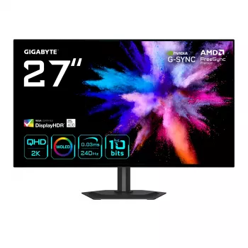 27 collu OLED 2K QHD spēļu monitors GIGABYTE GO27Q24G — 2560x1440, 240Hz, 0.03ms, FreeSync Premium, G-Sync saderīgs, HDMI 2.1, DP 1.4