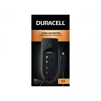 Duracell 175W invertors 12V ar divām UK kontaktligzdām un USB portiem