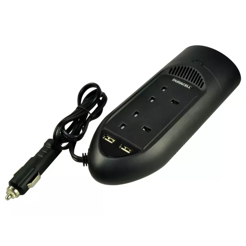 Duracell 175W invertors 12V ar divām UK kontaktligzdām un USB portiem