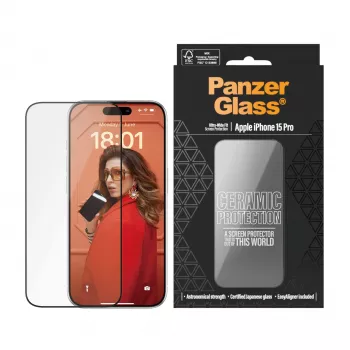 PanzerGlass® Keramiskais ekrāna aizsargs iPhone 15 Pro | Ultra-Wide Fit ar EasyAligner
