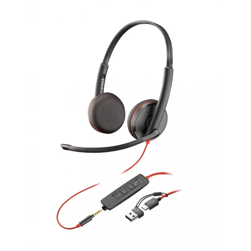 HP Poly Blackwire 3225 Stereo USB-C Austiņas + 3.5mm Ligzda + USB-C/A Adapter (Bez iepakojuma)