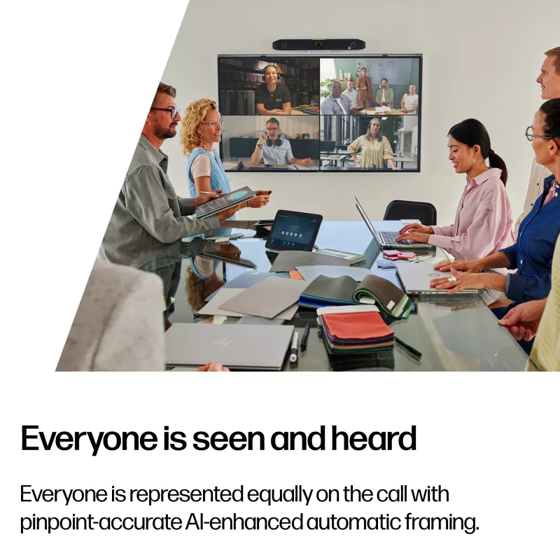 HP Poly Studio X52 All-in-One Video Bar — grupas videokonferenču sistēma, 4K Ultra HD, 30 fps, 95°, 5x, Android