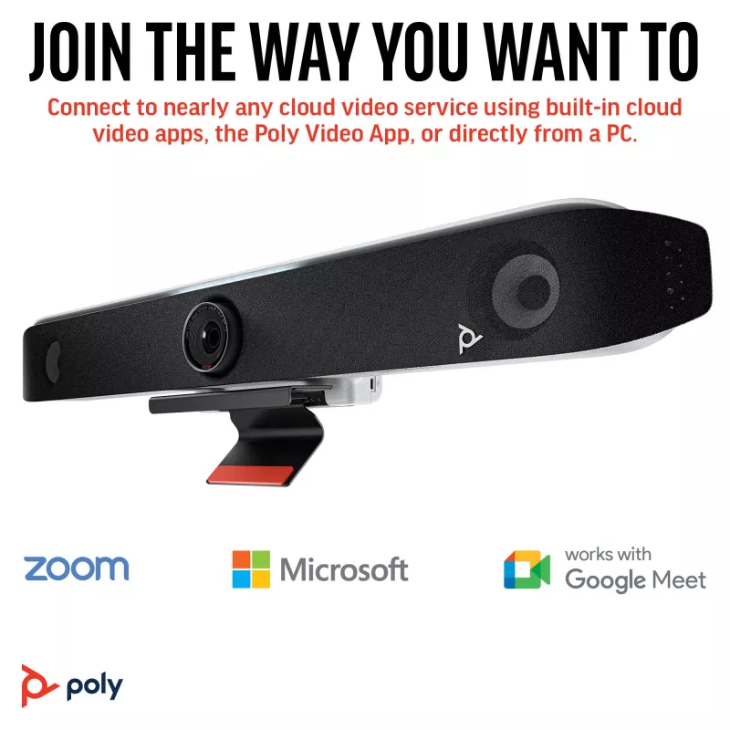 HP Poly Studio X52 All-in-One Video Bar — grupas videokonferenču sistēma, 4K Ultra HD, 30 fps, 95°, 5x, Android