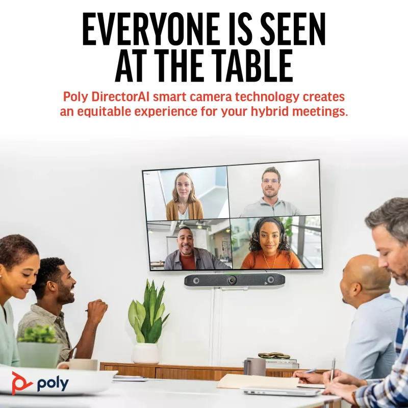 HP Poly Studio X52 All-in-One Video Bar — grupas videokonferenču sistēma, 4K Ultra HD, 30 fps, 95°, 5x, Android