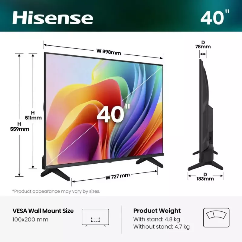 LED televizors Hisense 40A49S 40 collas (100 cm) HD Feature TV, melns