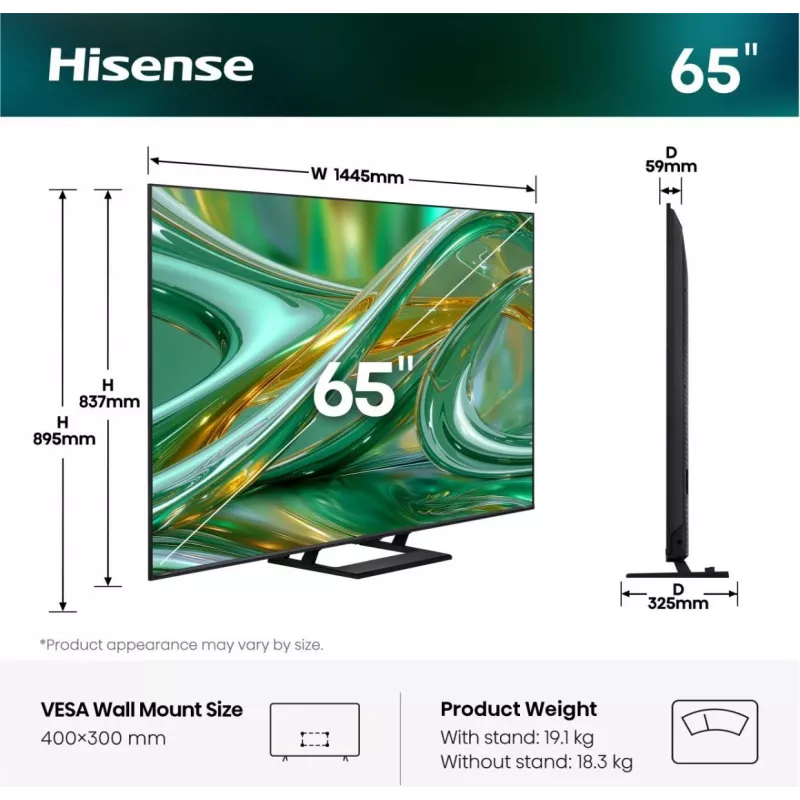 Hisense 65E8S 65 collu ULED Mini LED 4K UHD televizors, Triple Tuner, 144 Hz