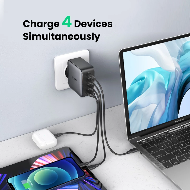 Lādētājs Ugreen Nexode 100W GaN USB-C USB-A Ātrā uzlāde 3 Porti