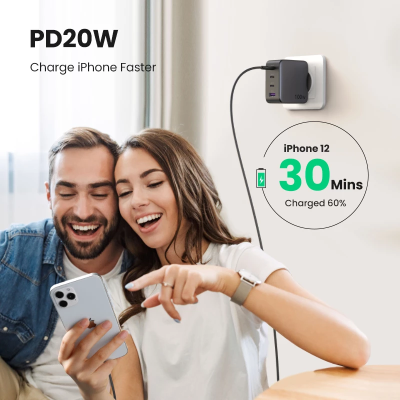 Lādētājs Ugreen Nexode 100W GaN USB-C USB-A Ātrā uzlāde 3 Porti