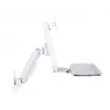 Darba stacijas roka MULTIBRACKETS M Workstation Arm Single — atbalsta 15 inch–27 inch, max slodze 11.5 kg, augstuma regulēšana 0–124 mm, tastatūras laukums 449×207 mm, balta