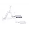 Darba stacijas roka MULTIBRACKETS M Workstation Arm Single — atbalsta 15 inch–27 inch, max slodze 11.5 kg, augstuma regulēšana 0–124 mm, tastatūras laukums 449×207 mm, balta