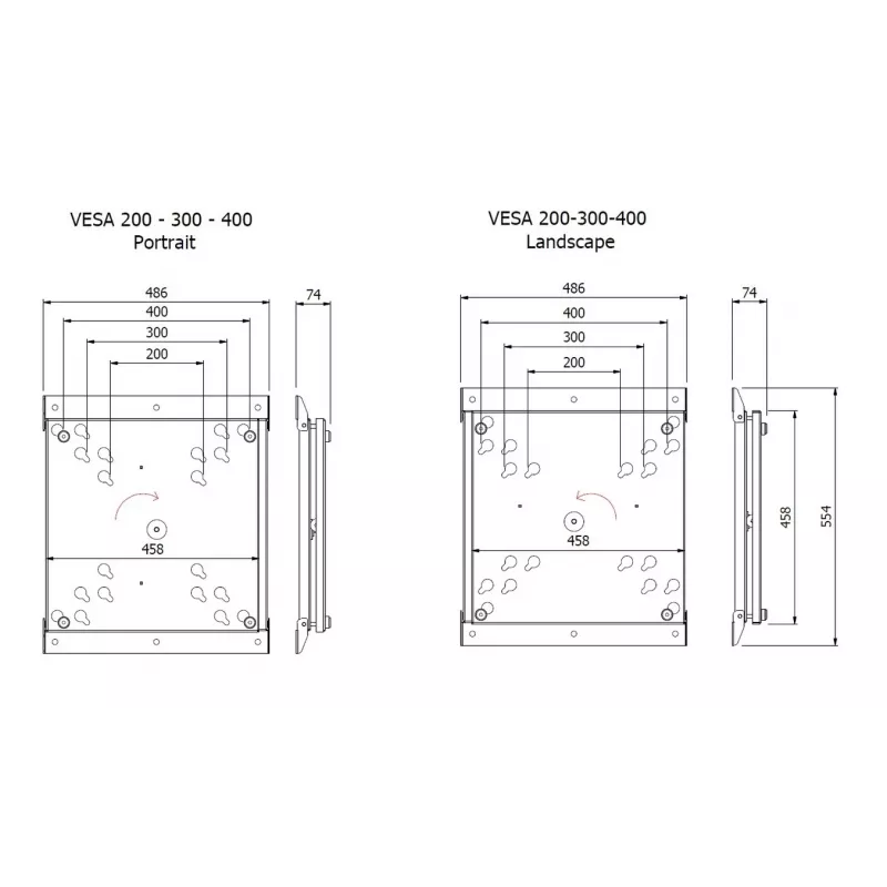 Multibrackets M VESA sienas stiprinājums Flip 200/300/400, maksimālā slodze 50 kg, minimālais ekrāna izmērs 127 cm, maksimālais ekrāna izmērs 2.41 m