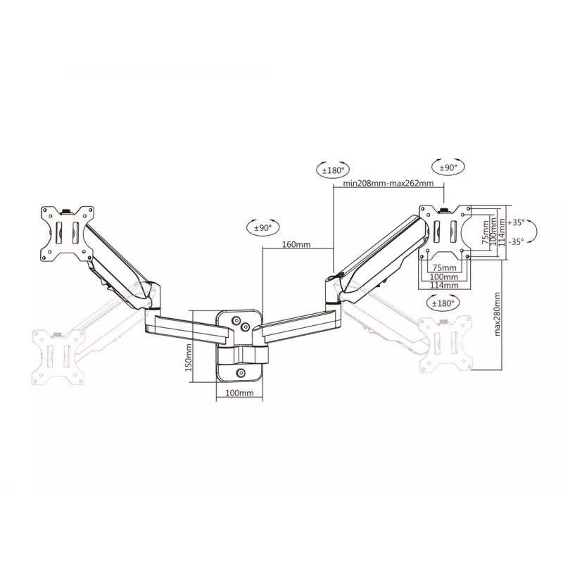 Multibrackets M Divu Monitoru Sienas Stiprinājums Pamata 16 kg 17-32 collas Melns