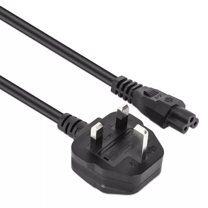 Manhattan Mains strāvas vads, UK 3-pin spraudnis uz C5 sievišķo (trīslapu), 1.8m, 16A, Mūža garantija