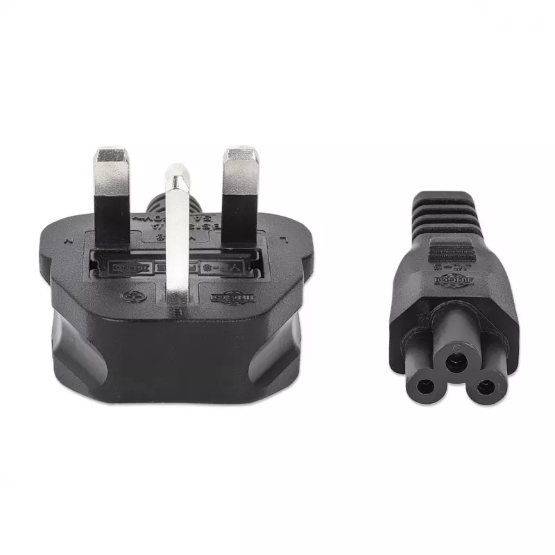 Manhattan Mains strāvas vads, UK 3-pin spraudnis uz C5 sievišķo (trīslapu), 1.8m, 16A, Mūža garantija