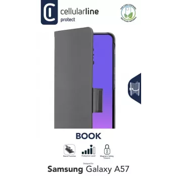 Cellularline Book - Galaxy A57 Vāciņš grāmatas stilā ar kabatiņu kartei, magnētisku aizdari un pilnu piekļuvi pogām un savienotājiem