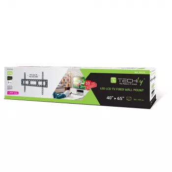 Techly sienas stiprinājums īpaši plāniem LED LCD televizoriem 40-65 collām, 100x100 līdz 600x400 mm, melns