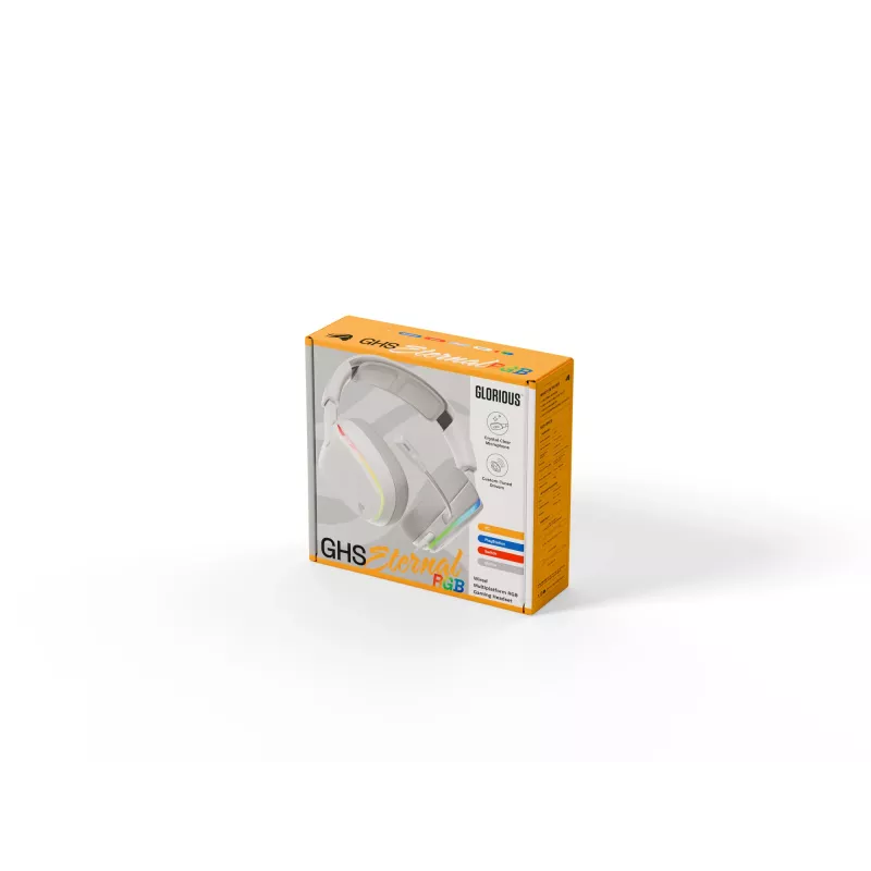 Glorious Gaming Glorious GHS Eternal RGB - Stereo RGB spēļu austiņas PC, PS5, PS4, Switch - pielāgoti leņķa draiveri, regulējams kristāldzidrs noņemams mikrofons, USB-C - izturīgas, visu dienu/nakti ērtas - Baltas