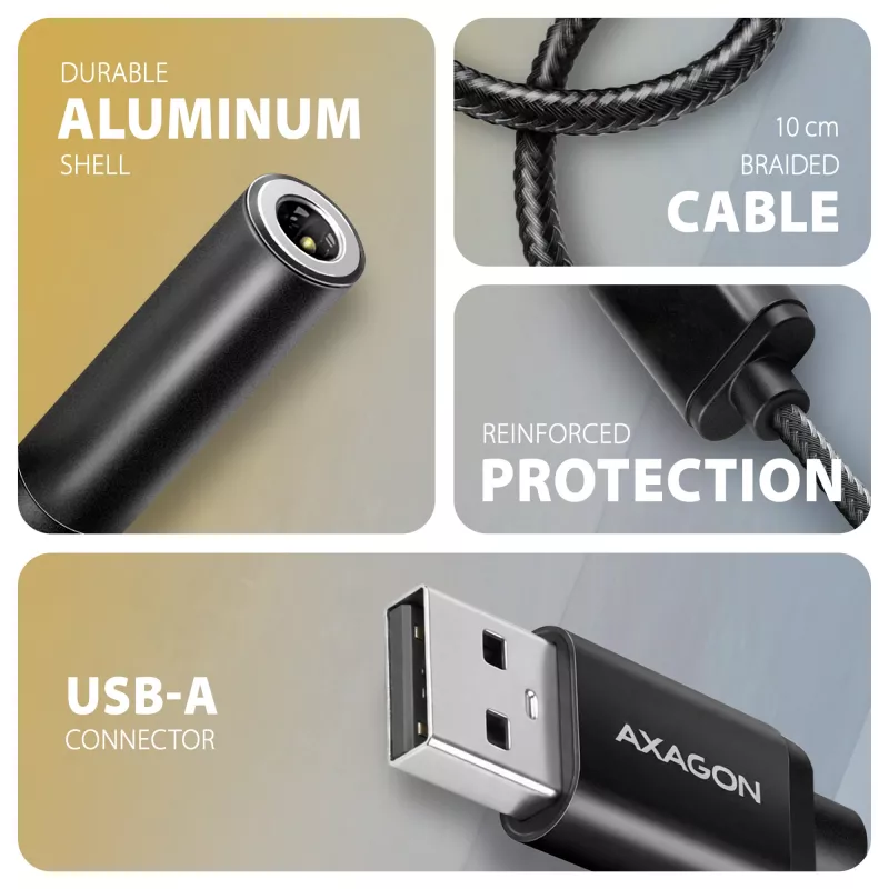 Axagon ADA-HA USB-A uz 3.5 mm ligzdu Hi-Res DAC Audio Adapteris, 384kHz/32bit, Stereo