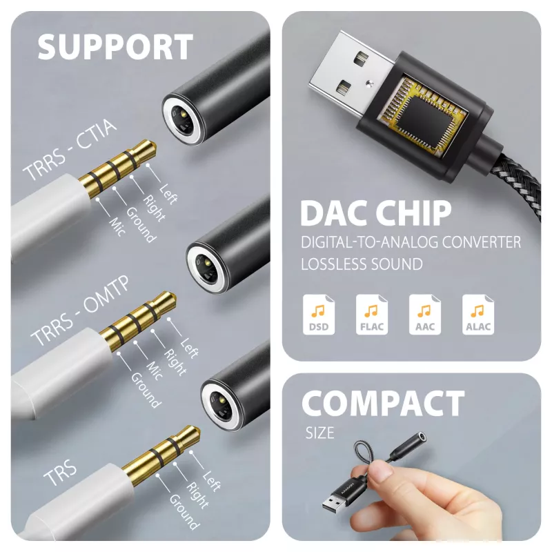 Axagon ADA-HA USB-A uz 3.5 mm ligzdu Hi-Res DAC Audio Adapteris, 384kHz/32bit, Stereo