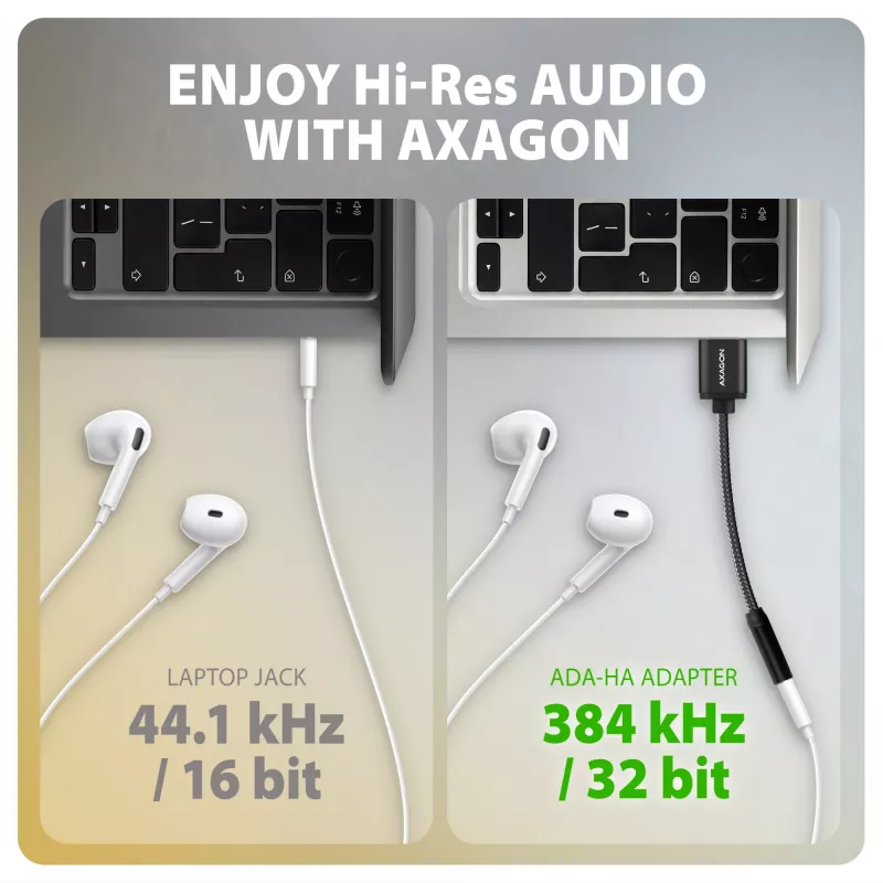 Axagon ADA-HA USB-A uz 3.5 mm ligzdu Hi-Res DAC Audio Adapteris, 384kHz/32bit, Stereo