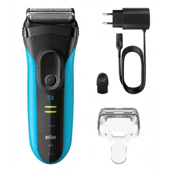 Elektriskais skuveklis BRAUN Series 3 3040 uzlādējams melns/zils